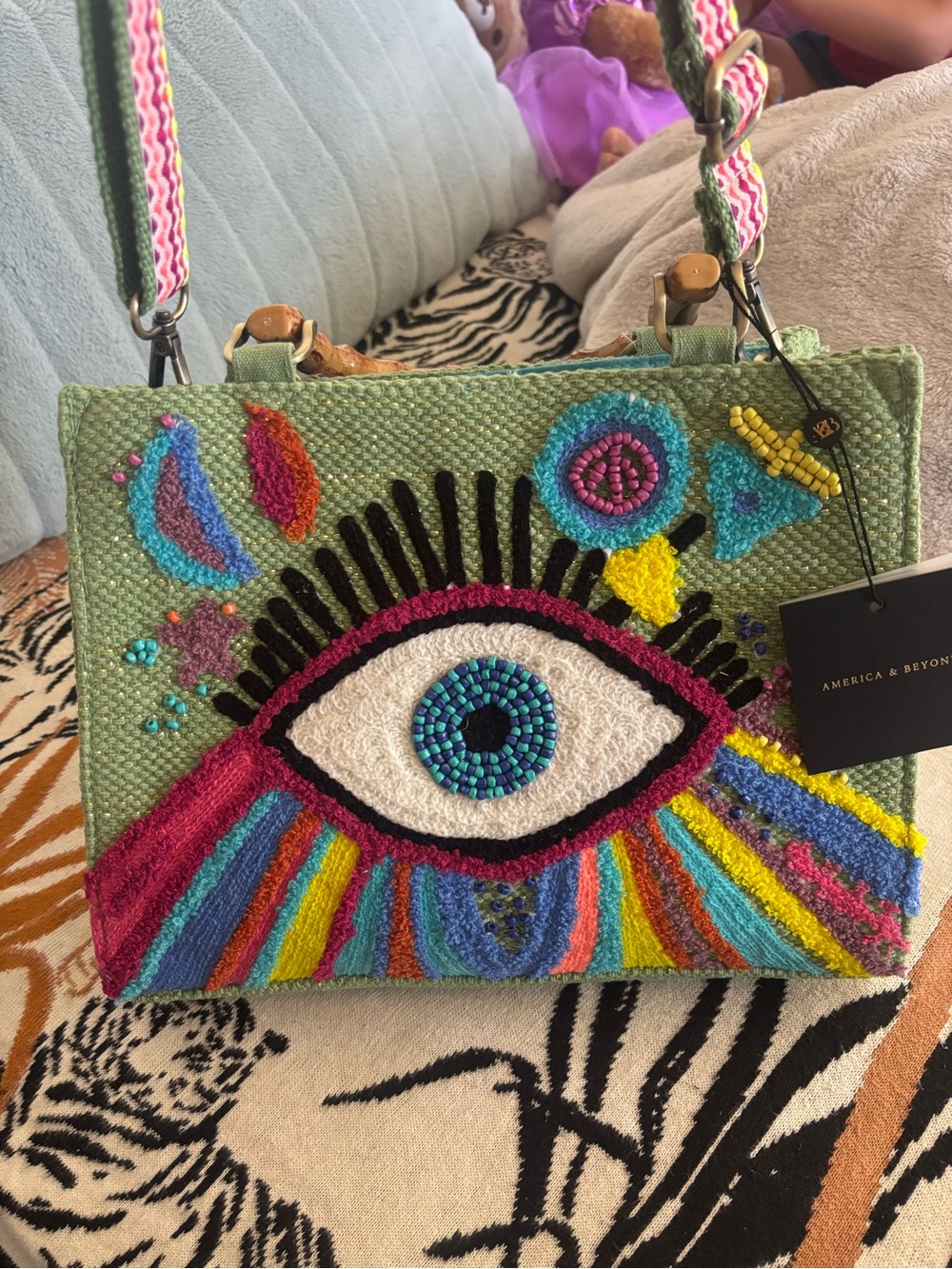 America and Beyond Embroidered Eye Tote